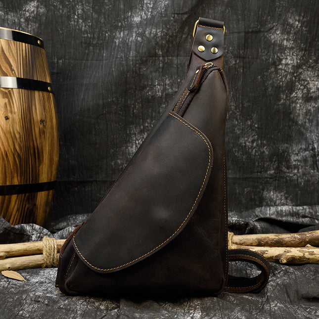 Bolso de pecho de cuero genuino de moda para hombre estilo retro