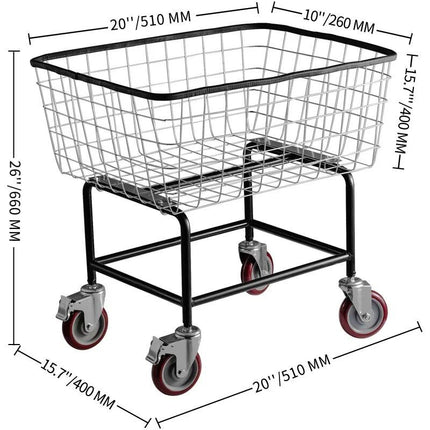 Rolling Laundry Cart 2.5 Bushel - Durable Steel Wire Basket with Wheels - Wnkrs