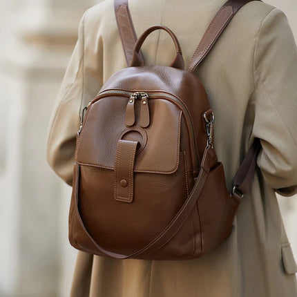 Mochila elegante de piel auténtica para mujer