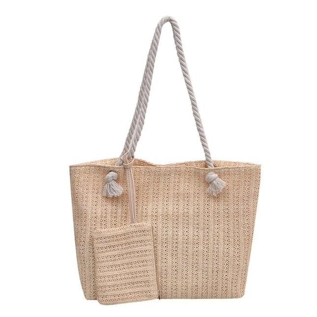 Bolso de mano de paja tejida de verano con minimonedero