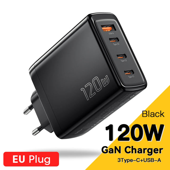 120W GaN USB-C Fast Charger with 4 Ports for Laptops, Phones & Tablets