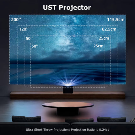 Projecteur Home Cinéma 3D 1080P à focale ultra courte avec Bluetooth et WiFi