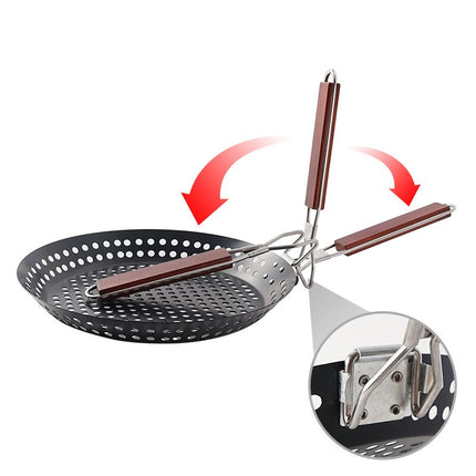 Outdoor Camping Foldable Round Frying Pan Picnic BBQ Heat Resistant Steak Grilled Skillet - Wnkrs