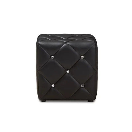 Contemporary Black Faux Leather Ottoman with Faux Crystal Tufting - Wnkrs