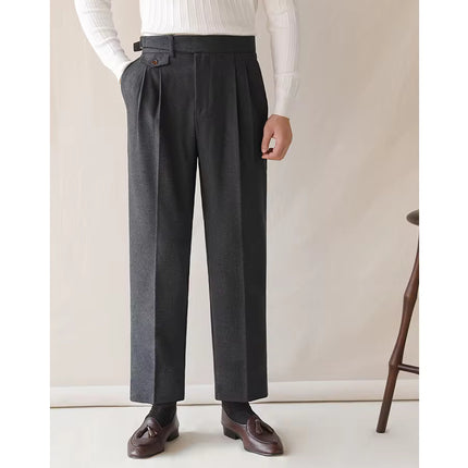 Pantalon de costume taille haute pour homme, couleur unie, automne