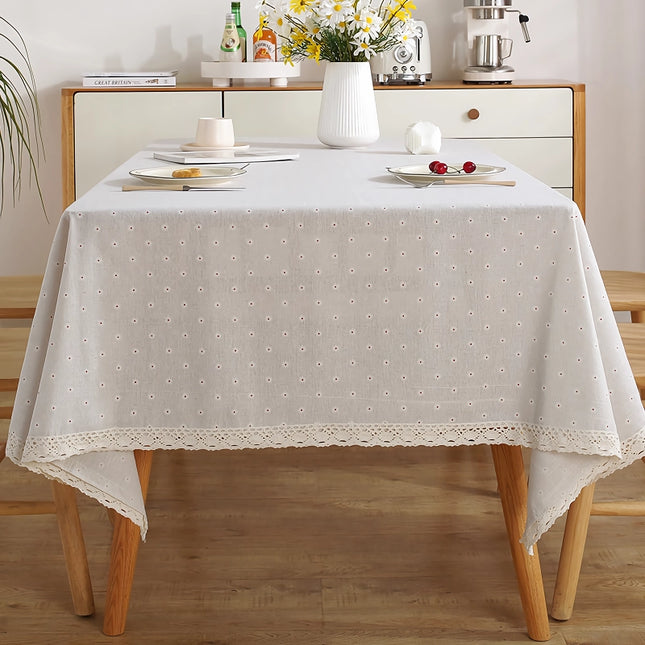 Nappe en lin et polyester avec bordure en dentelle