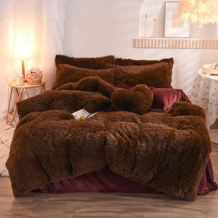 Luxury Thick Fleece Duvet Cover Queen King Winter Warm Bed Quilt Cover Pillowcase Fluffy Plush Shaggy Bedclothes Bedding Set Winter Body Keep Warm - Wnkrs