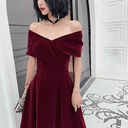 Off-shoulder Toast Bride Wine Red Dress