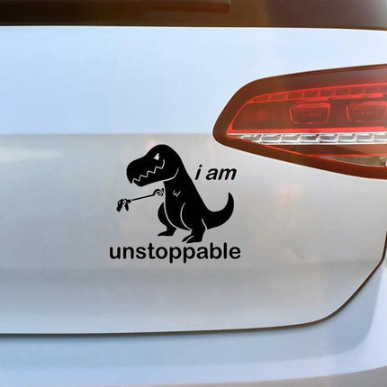 Dinosaur "I am Unstoppable" Funny Car Window Decal – Vinyl Sticker for JDM Enthusiasts - Wnkrs