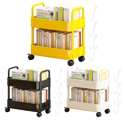 Compact 2-Tier Mobile Bookshelf Cart with Wheels - Wnkrs