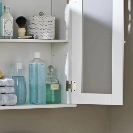 White Frosted Glass Bathroom Wall Cabinet with Adjustable Shelf - Wnkrs