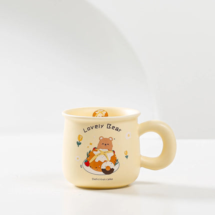 Tasse à café et à lait en céramique avec joli motif ours beige – Design de dessin animé adorable pour le bureau et le dortoir