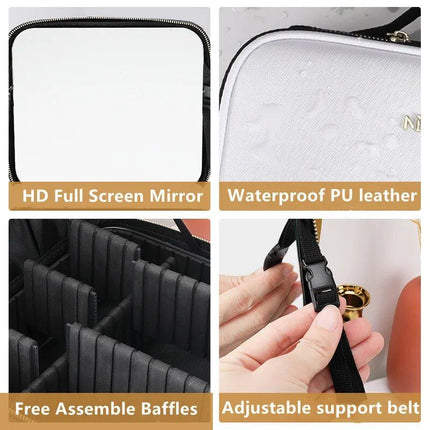 Illuminated LED Cosmetic Case with Mirror - Portable & High-Capacity Makeup Organizer - Wnkrs