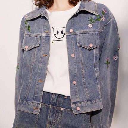 Veste en jean brodée douce pour femme