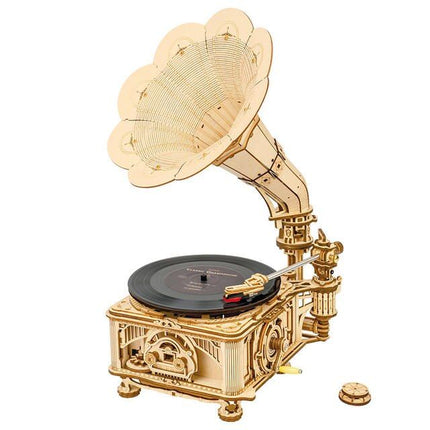 DIY Hand Crank Classic Gramophone Wooden Puzzle Model Kit - Wnkrs