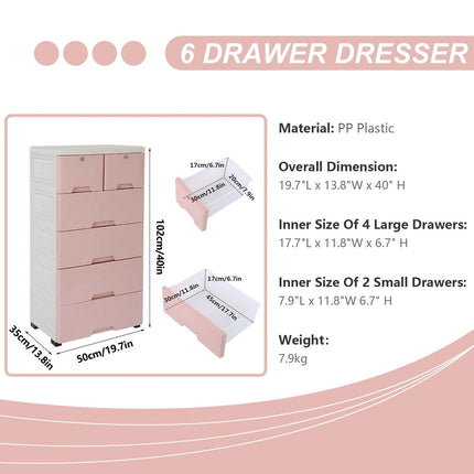 Modern Pink 6-Drawer Plastic Storage Dresser - Wnkrs