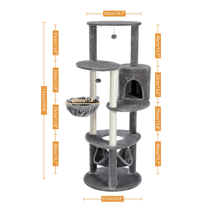 Torre de árbol para gatos extragrande con varios compartimentos, postes para rascar y perchas