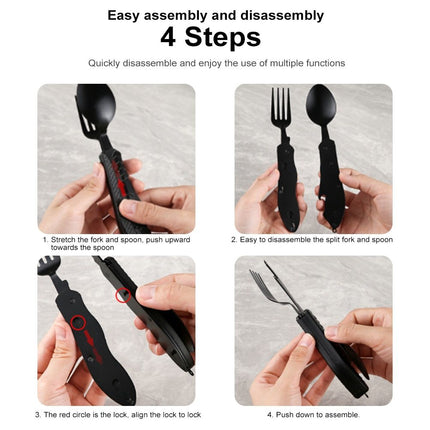 Stainless Steel 4-in-1 Camping Utensil Set: Foldable Spoon, Fork, Knife, Bottle Opener - Wnkrs