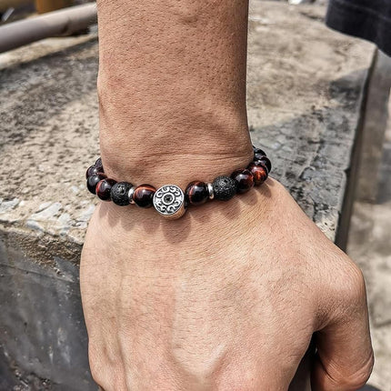 Red Tiger Eye & Black Lava Beaded Stretch Bracelet - Wnkrs