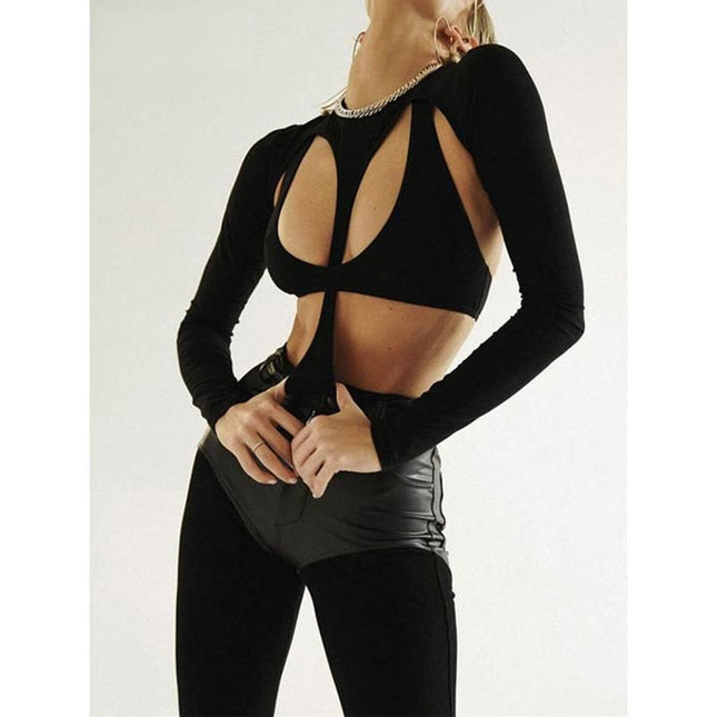 T-shirt élégant à manches longues et dos nu pour femme