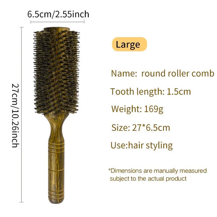 Brosse à cheveux ronde professionnelle en poils de sanglier