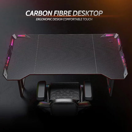 Z-Shaped 55" Gaming Desk with Carbon Fiber Surface and LED Lighting - Wnkrs