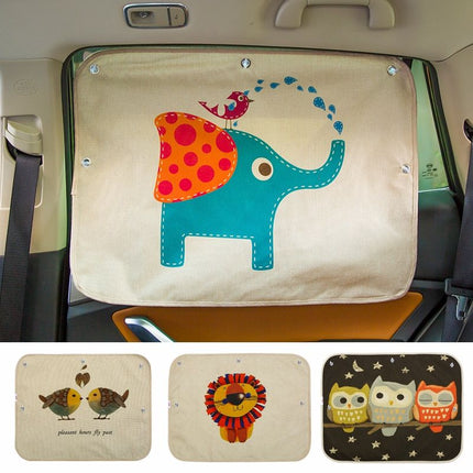 Cute Cartoon Linen Car Sun Shade Curtain for Windshield and Side Windows - 70cm x 50cm - Wnkrs