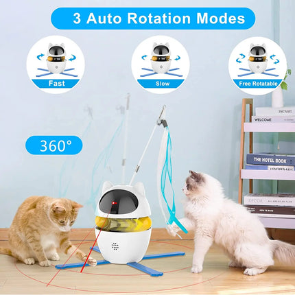 Jouet interactif 3 en 1 pour chat avec laser et plumes, avec boule de suivi automatique et hauteur réglable