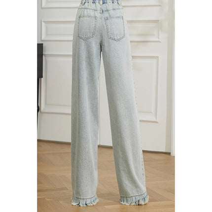 Pantalon d'été en denim taille haute à jambe large et rétro pour femme