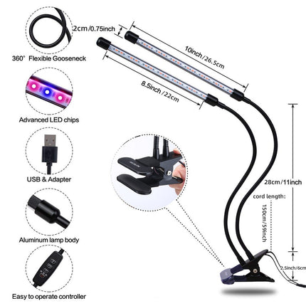 Lámpara LED USB para cultivo de plantas en interiores con temporizador y 10 niveles regulables