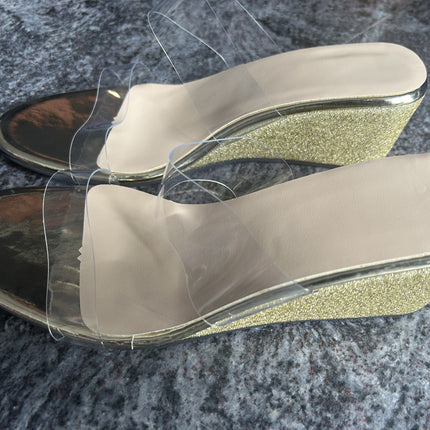 Sandales compensées transparentes d'été pour femmes, pantoufles à talons hauts à la mode en plein air, chaussures à bouche de poisson à fond épais