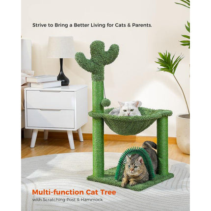 Torre de árbol para gatos con forma de cactus de 33 pulgadas con sistema de aseo automático y hamaca