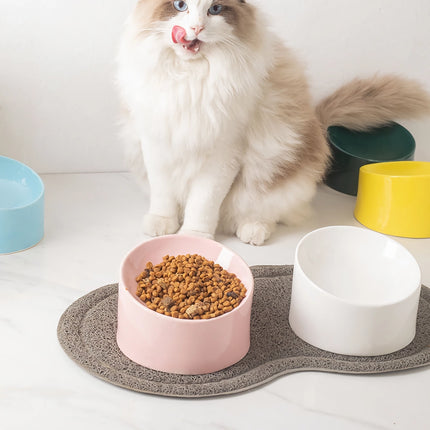 Cuenco de cerámica para mascotas con soporte: plato de color caramelo para perros y gatos pequeños