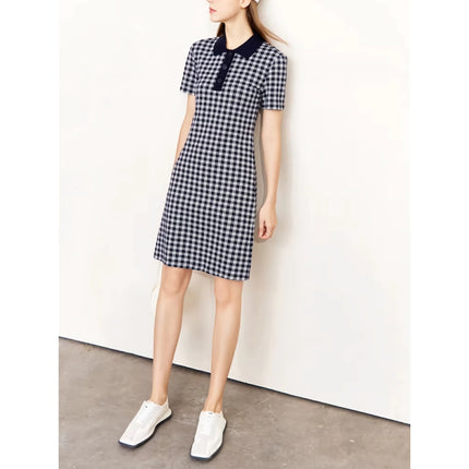 Robe slim à col polo en damier