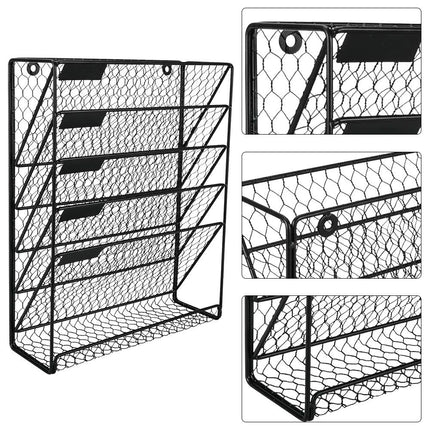 6-Tier Black Metal Wire Hanging File Organizer & Magazine Rack - Wnkrs