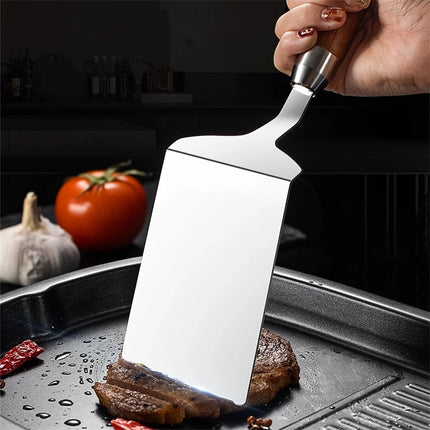 Spatule de cuisine en acier inoxydable avec manche en bois - Ustensiles pour teppanyaki, pizza, crêpes et barbecue