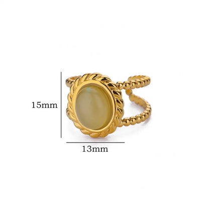 Bagues en opale blanche naturelle pour femmes - Bague de couple classique en acier inoxydable couleur or avec pierre ronde