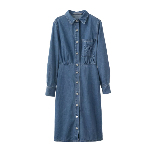 Robe chemise en jean avec col à revers et lettres en relief