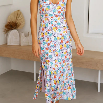 Summer Floral Sweet Style Sleeveless Split Dress