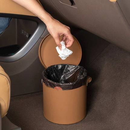 Deluxe Leather Car Trash Can with Rolling Cover - Wnkrs