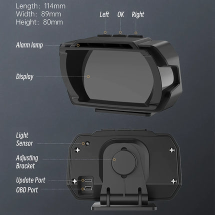 Compteur de vitesse de voiture HUD numérique avec OBD et fonctions de sécurité