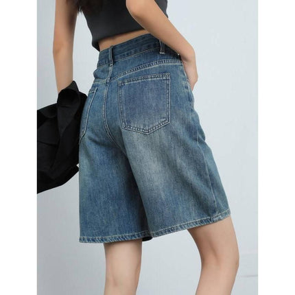 Short en jean taille haute longueur genou pour femme