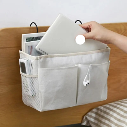 Multi-Purpose Bedside Storage Organizer: Canvas Hanging Pocket for Bedroom Essentials - Wnkrs