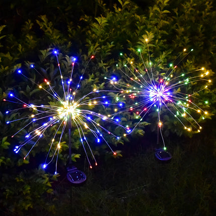 Luces solares para fuegos artificiales, paquete de 2, impermeables para exteriores, 200 LED, luces de bengala con forma de estrella de 8 modos