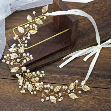 Couronne de serre-tête en forme de fleur et de feuille de perles – Postiche de mariage élégant