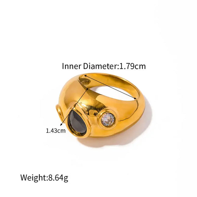 Bague en acier inoxydable avec diamant noir