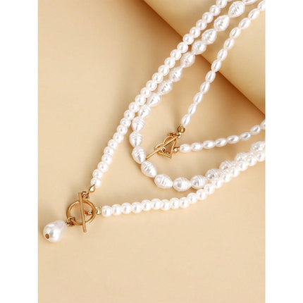 Elegant Imitation Pearl Heart Pendant Necklace