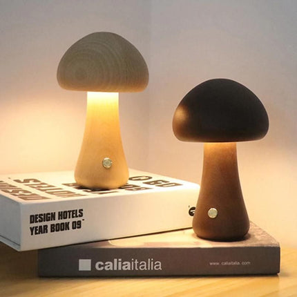 Charming Touch-Control LED Mushroom Night Light - Wooden Bedside Lamp with USB Charging - Wnkrs