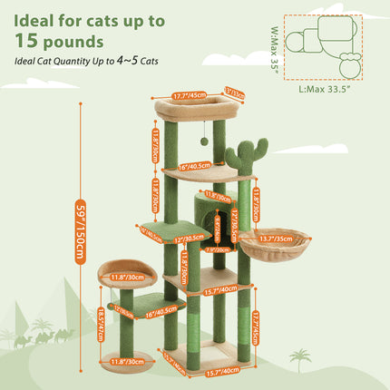 Grand arbre à chat en forme de cactus de 150 cm