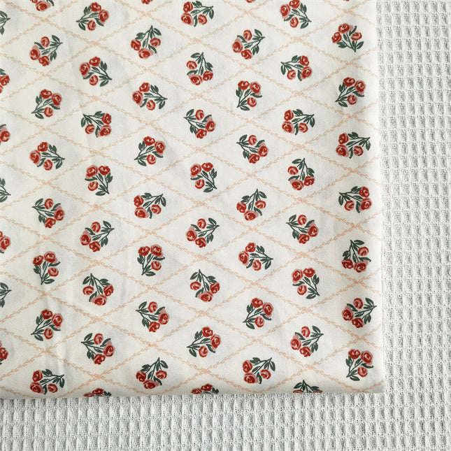 Door Width Diagonal Lattice Small Rose Jujube Red Cotton Twill Fabric - Wnkrs